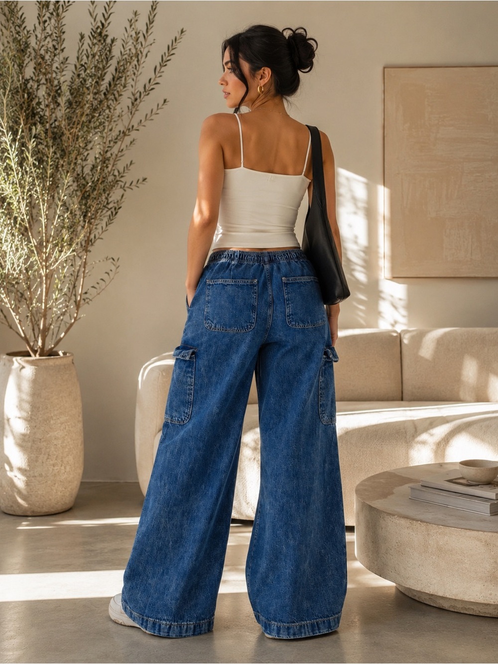 GAP Women's High Rise Wide Leg Cargo Jeans Size
Small Blue Denim Elastic - Picture 3 of 11